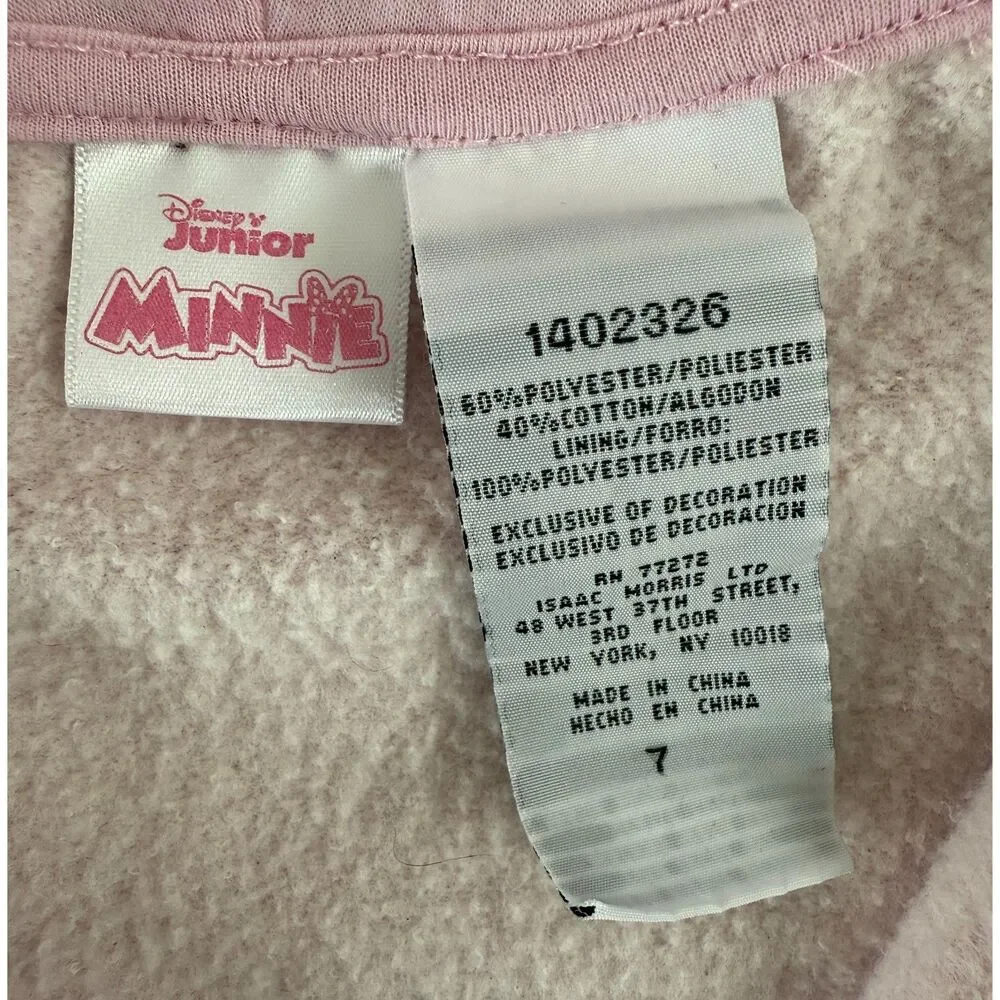 Disney Junior Girls Minnie Mouse Pink Zip Up Hoodie Size 7